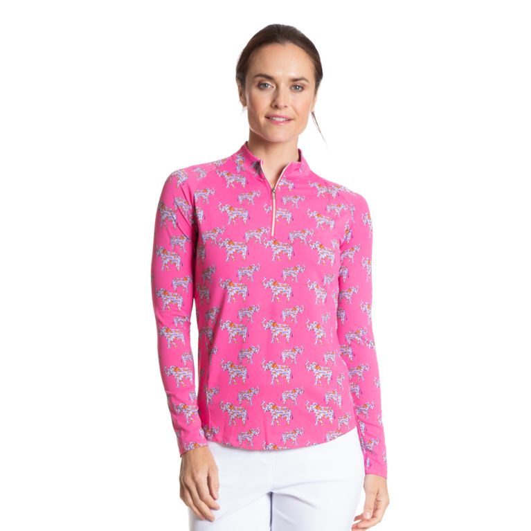 Sherbet Elephant Print Sun Protection Cooling Quarter Zip Pull Over